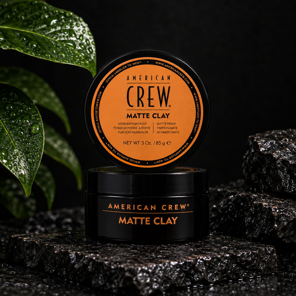 American Crew Matte Clay 3 oz men's hair styling clay on Groom Standard dark stone background