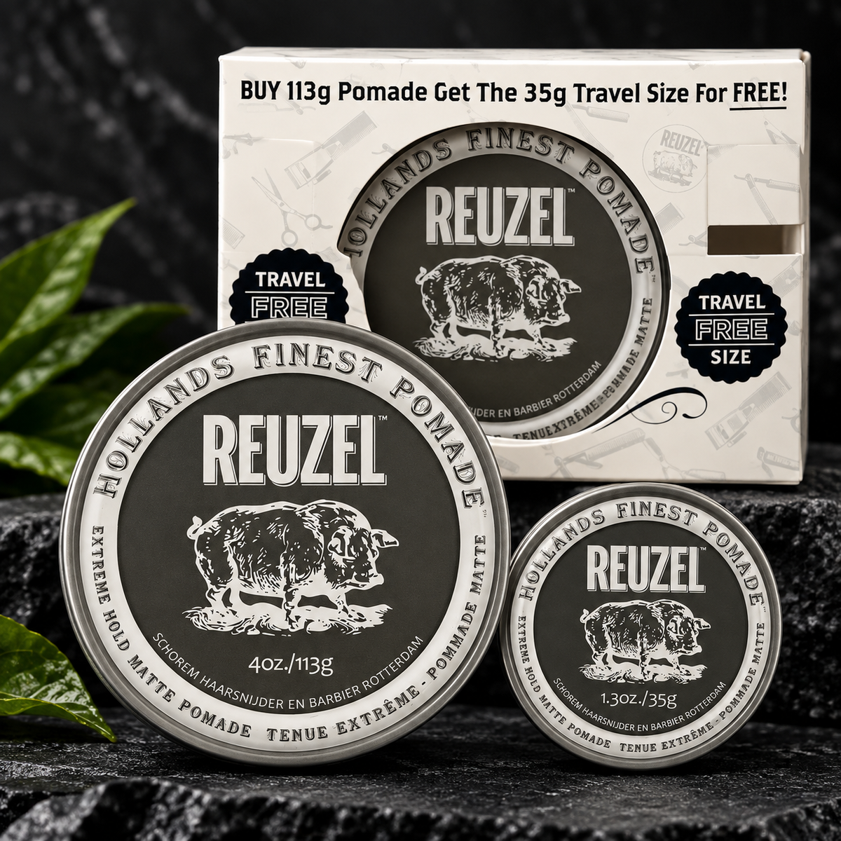 Reuzel Extreme Hold Matte Pomade 4 oz with free 1.3 oz travel size